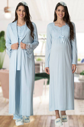 Elegant Lace 4 Pieces Maternity & Nursing Set Blue - 1924