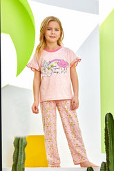 Cloud Themed Girls Kids Pajamas Fuchsia (2-8 Years) - 194