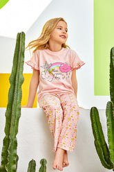 Cloud Themed Girls Kids Pajamas Pink (2-8 Years) - 194