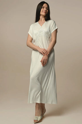 Lace Women's Nightgown With Ribbed Robe Ecru - 24506