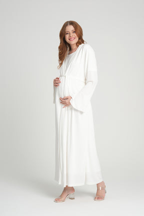 Double Breasted Maternity & Nursing Nightgown With Robe Ecru - 201