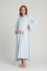 Double Breasted Maternity & Nursing Nightgown With Robe Blue - 201