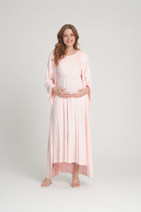 Double Breasted Maternity & Nursing Nightgown With Robe Pink - 201