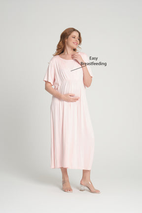 Double Breasted Maternity & Nursing Nightgown With Robe Pink - 201