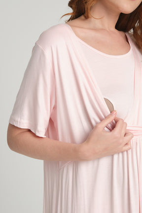 Double Breasted Maternity & Nursing Nightgown With Robe Pink - 201