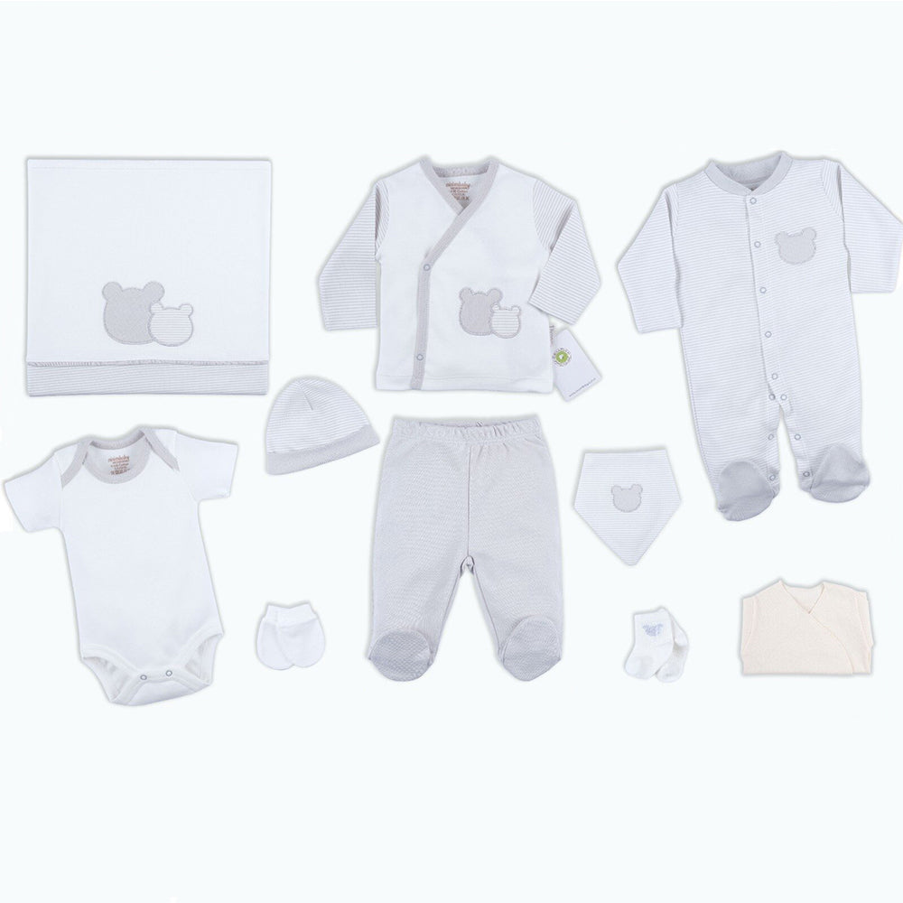 Bear Themed Hospital Outfit 10-Piece Set Newborn Grey (0-6 Months) - 201.4419