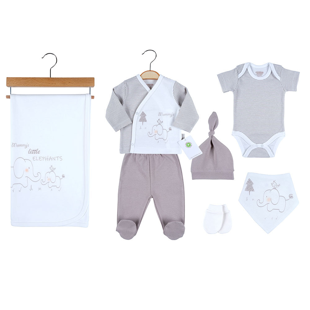 Elephant Themed Hospital Outfit 7-Piece Set Newborn Coffee (0-6 Months) - 201.4655