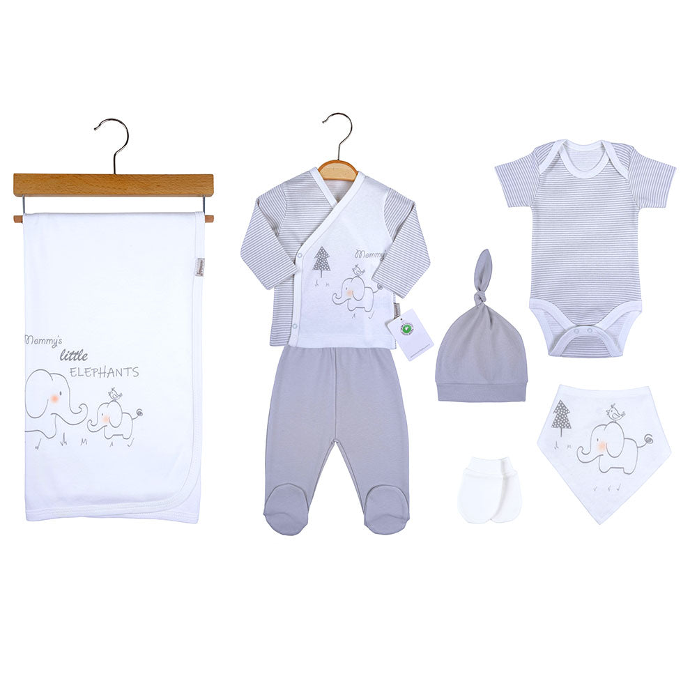 Elephant Themed Hospital Outfit 7-Piece Set Newborn Grey (0-6 Months) - 201.4655