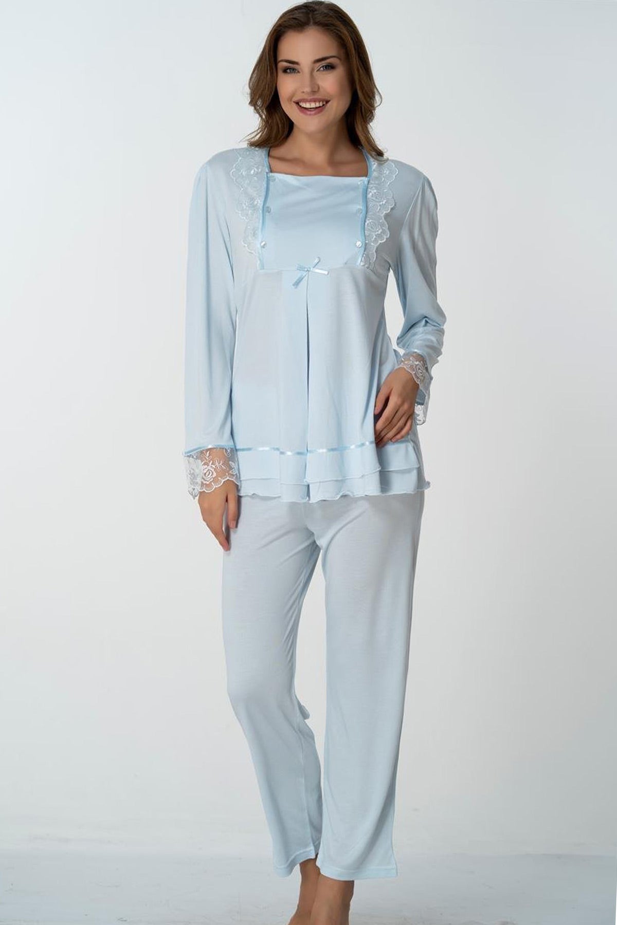 Lace Sleeve 4 Pieces Maternity & Nursing Set Blue - 2020