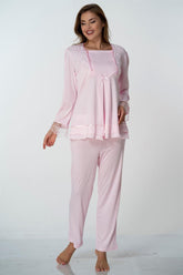 Lace Sleeve Maternity & Nursing Pajamas Pink - 2015