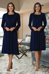 Lace Sleeve Maternity & Nursing Nightgown With Robe Navy Blue - 2019