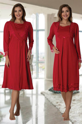 Lace Sleeve Maternity & Nursing Nightgown With Robe Cherry - 2019