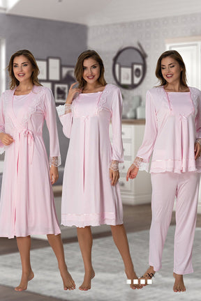 Lace Sleeve 4 Pieces Maternity & Nursing Set Pink - 2020