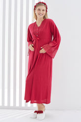 Maternity & Nursing Nightgown With Lace Flywheel Arm Robe Red - 2269