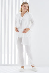 Lace 3-Pieces Maternity & Nursing Pajamas With Guipure Robe Ecru - 3402