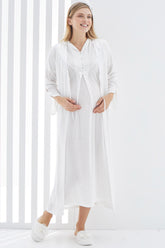 Guipure V-Neck Maternity & Nursing Nightgown With Robe Ecru - 2268