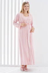 Maternity & Nursing Nightgown With Lace Sleeve Robe Powder - 2267