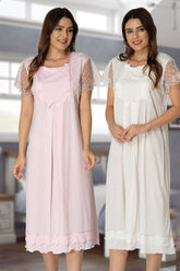 Lace Sleeve Maternity & Nursing Nightgown - 2052