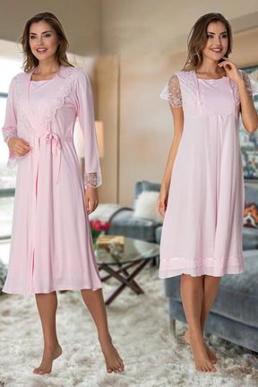 Lace Sleeve 4 Pieces Maternity & Nursing Set Pink - 2050