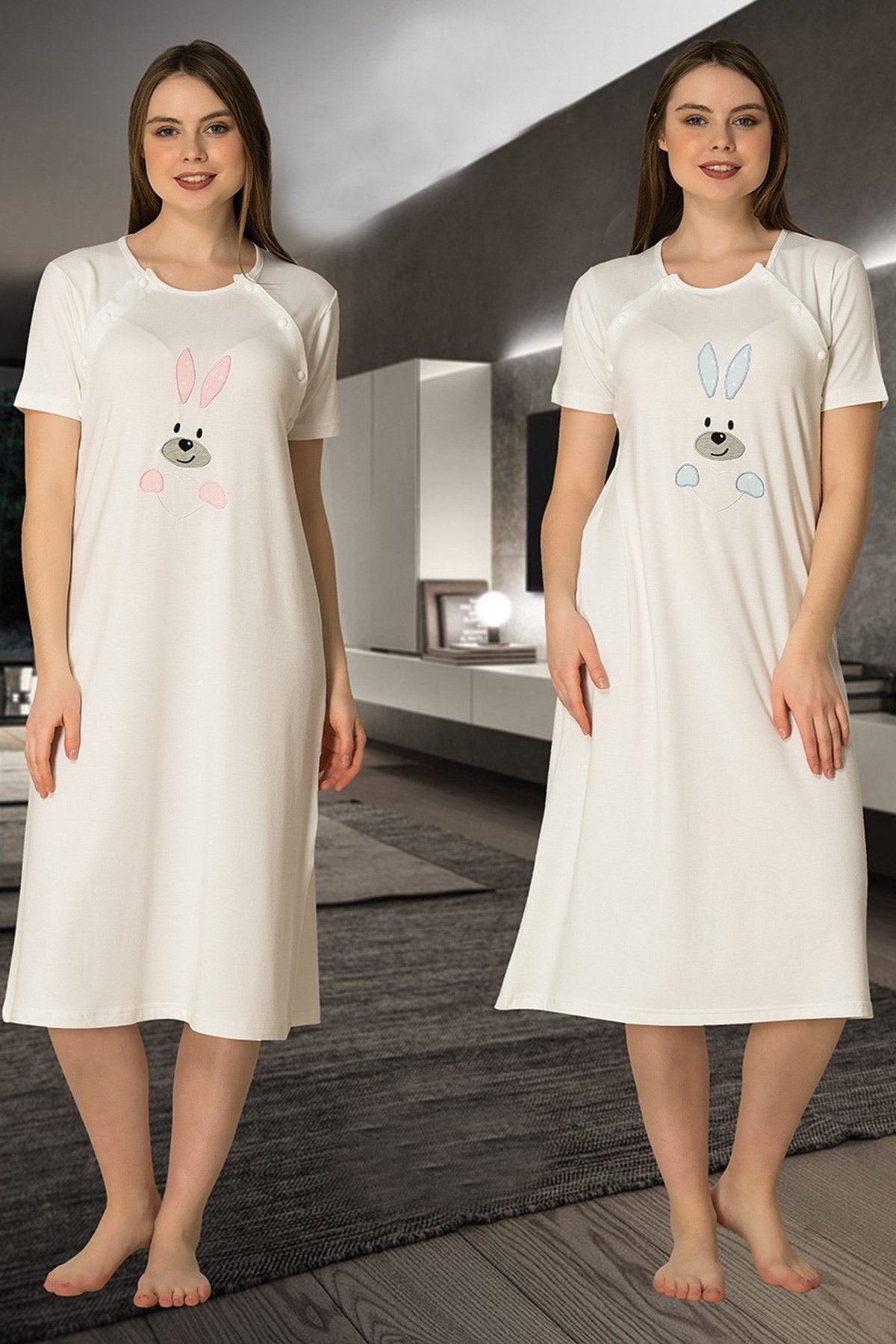 Basic Maternity & Nursing Nightgown With Robe Pink - 2071