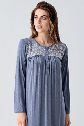 Jacquard Plus Size Maternity & Nursing Nightgown Indigo - 21108