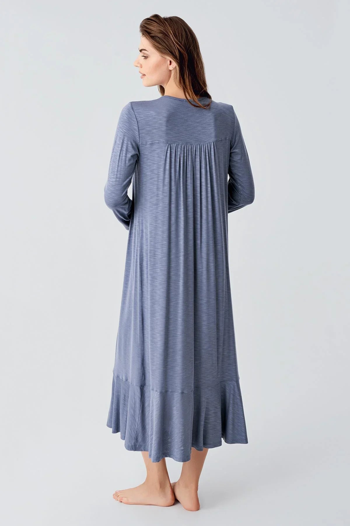 Jacquard Plus Size Maternity & Nursing Nightgown Indigo - 21108