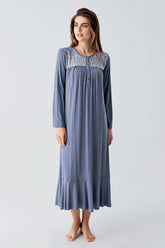 Jacquard Plus Size Maternity & Nursing Nightgown Indigo - 21108