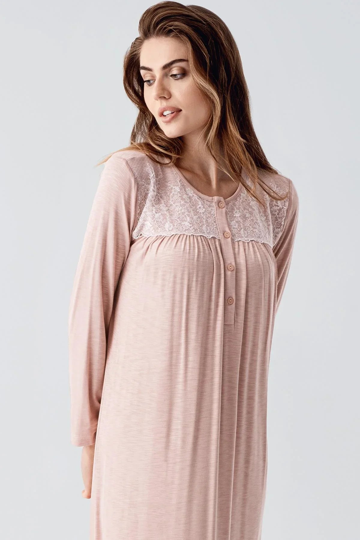 Jacquard Plus Size Maternity & Nursing Nightgown Powder - 21108