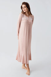 Jacquard Plus Size Maternity & Nursing Nightgown Powder - 21108