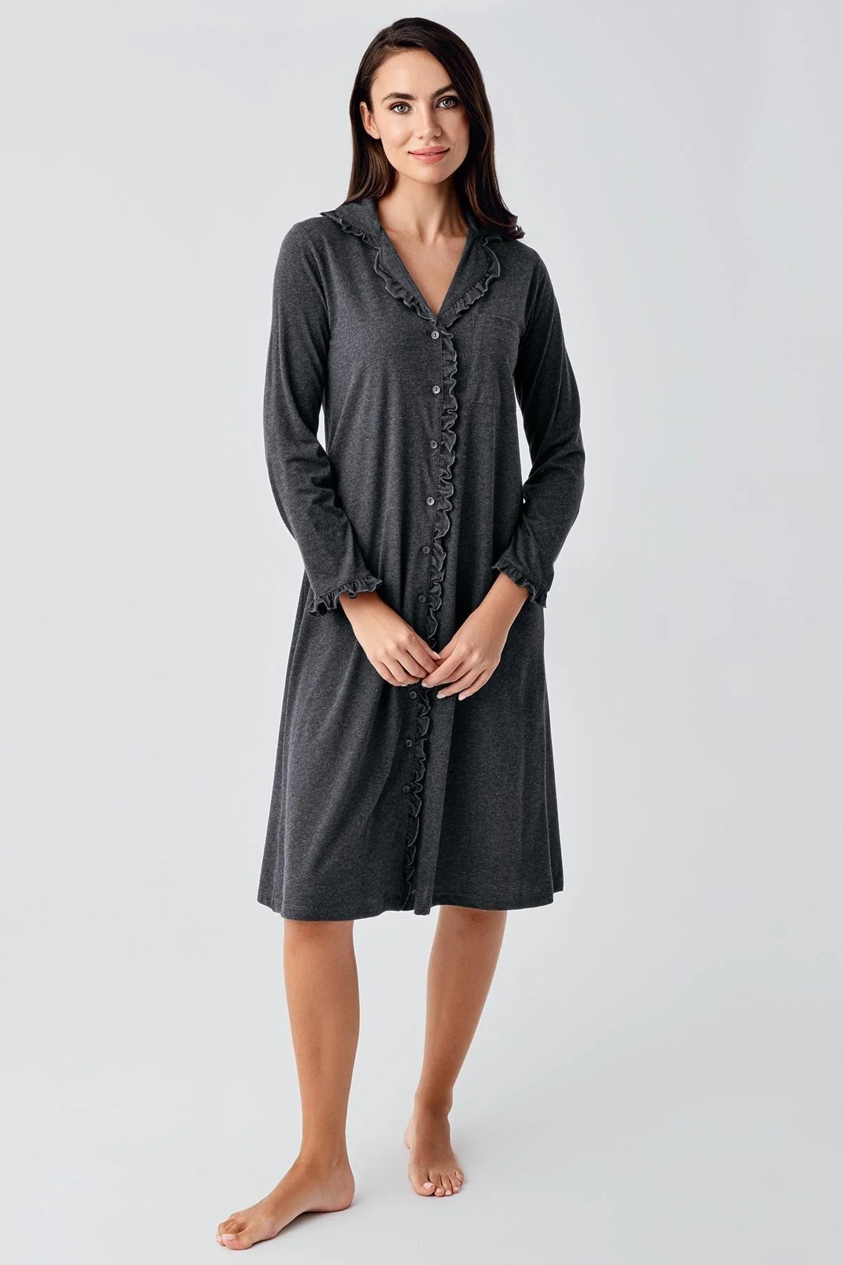 Cotton Melange Maternity & Nursing Nightgown Anthracite - 21112