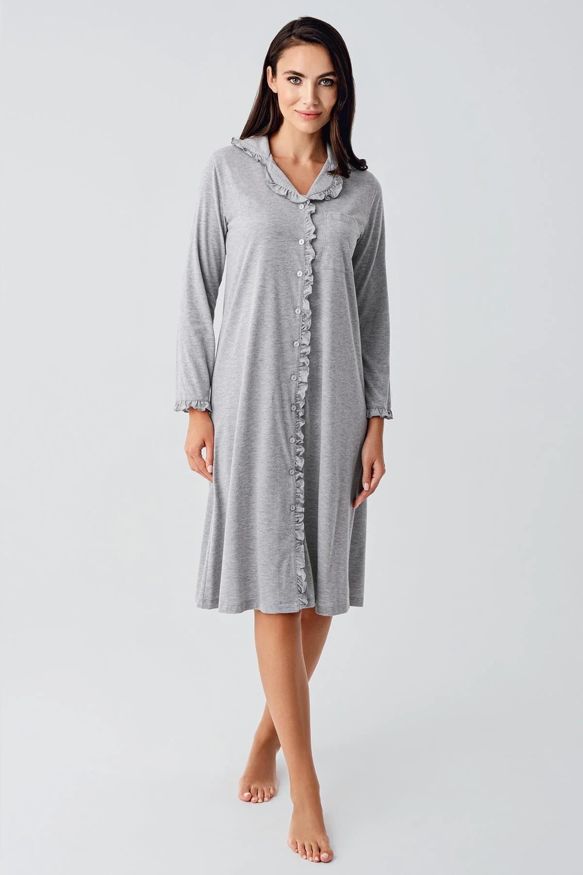 Cotton Melange Maternity & Nursing Nightgown Grey - 21112