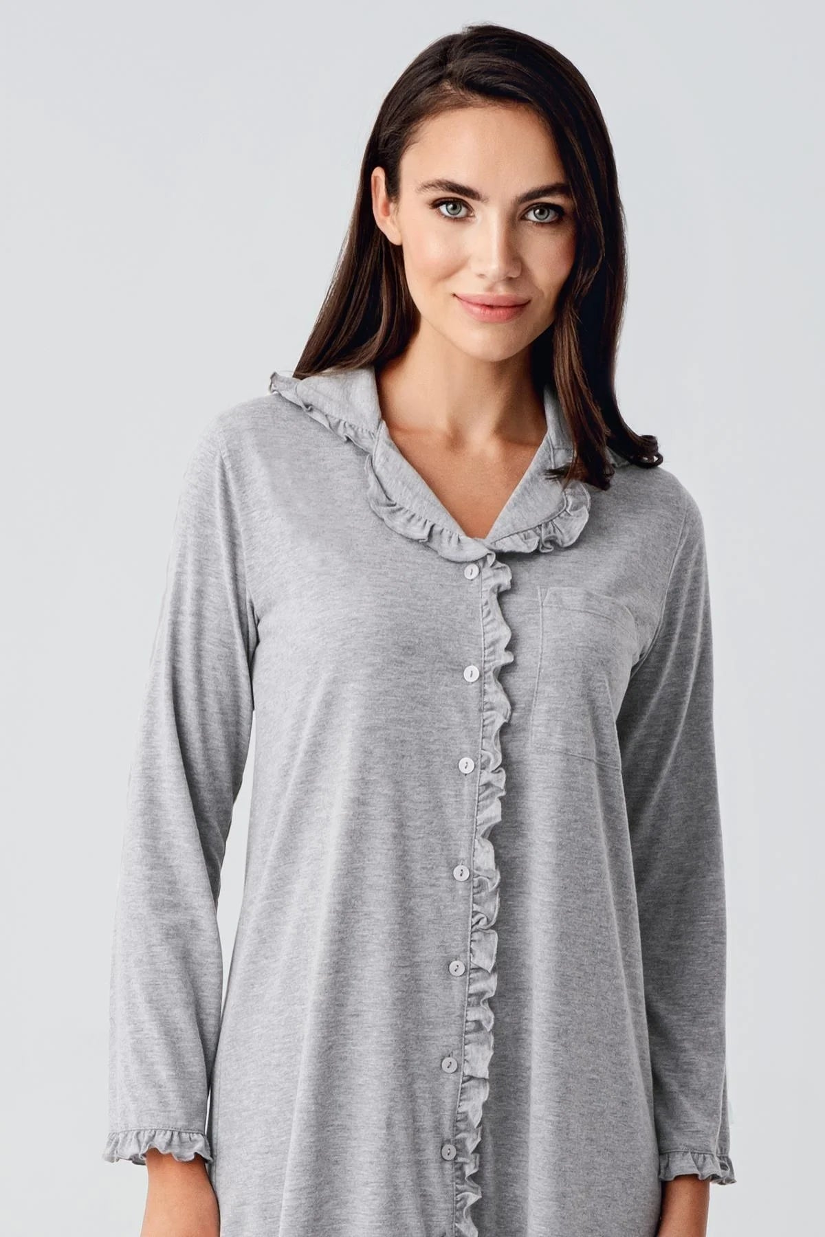 Cotton Melange Maternity & Nursing Nightgown Grey - 21112