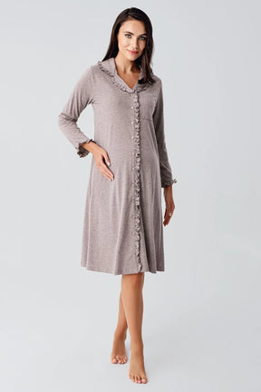 Cotton Melange Maternity & Nursing Nightgown Coffee - 21112