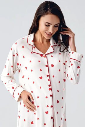 Heart Thermal Maternity & Nursing Nightgown Red - 21113