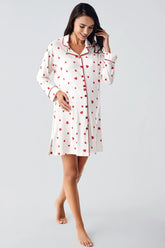 Heart Thermal Maternity & Nursing Nightgown Red - 21113