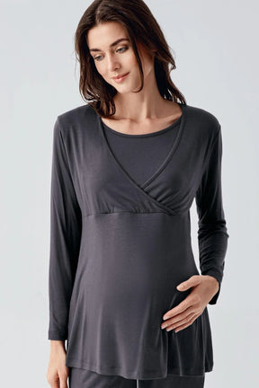 Melange Double Breasted 4 Pieces Maternity & Nursing Set Anthracite - 105105