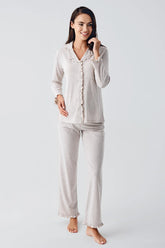 Cotton Melange Maternity & Nursing Pajamas Beige - 22112