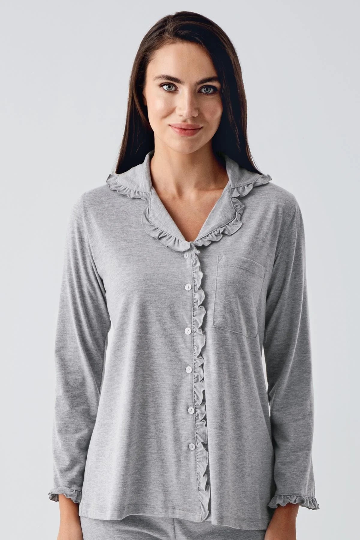 Cotton Melange Maternity & Nursing Pajamas Grey - 22112