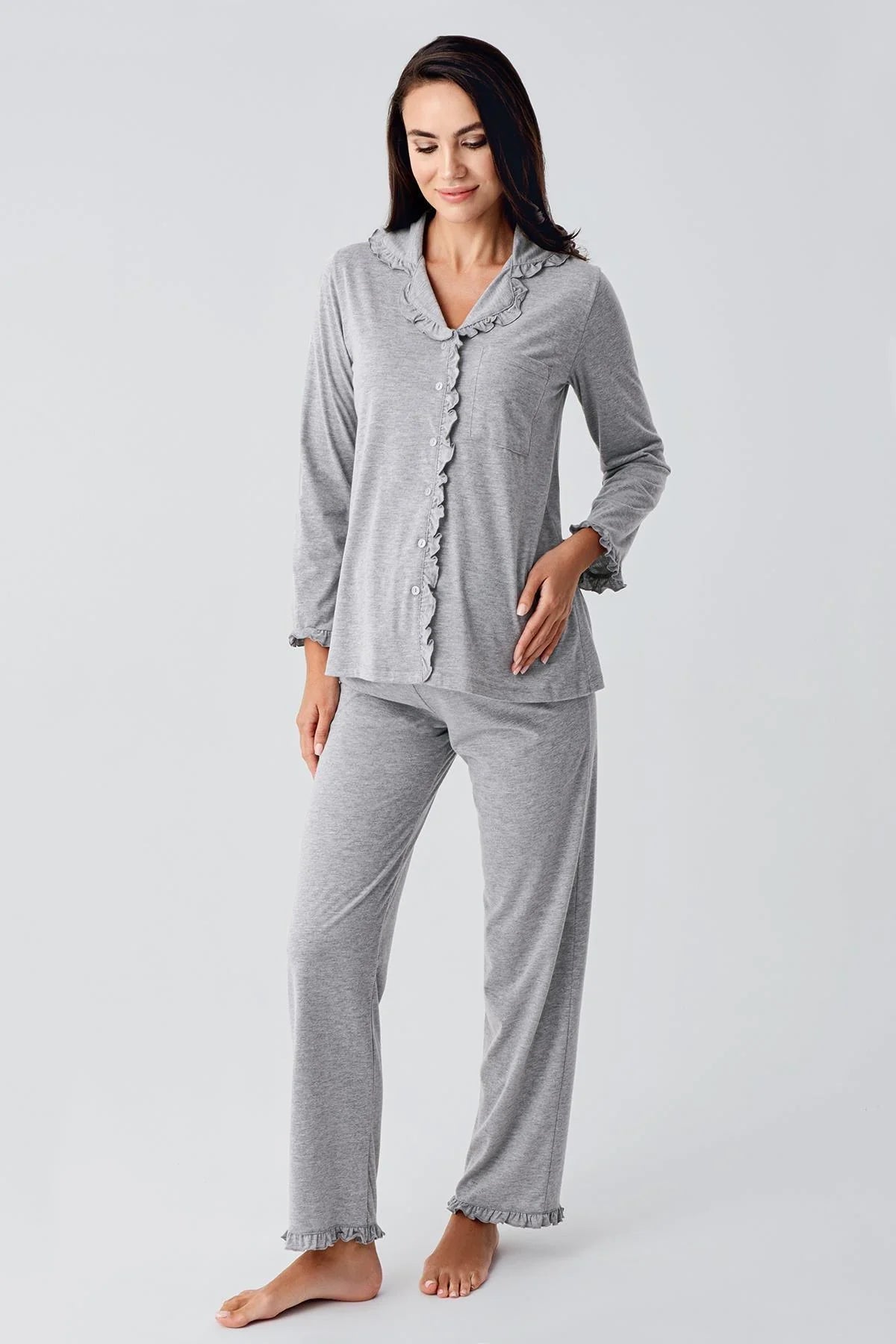 Cotton Melange Maternity & Nursing Pajamas Grey - 22112