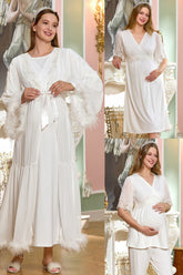 Lace Otrish Sleeve 4 Pieces Maternity & Nursing Set Ecru - 222827