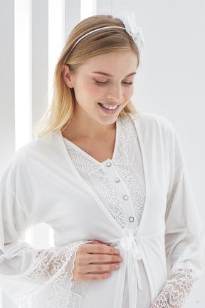 Lace Flywheel Arm Maternity-Nursing Nightgown & Robe Set Ecru - 2269