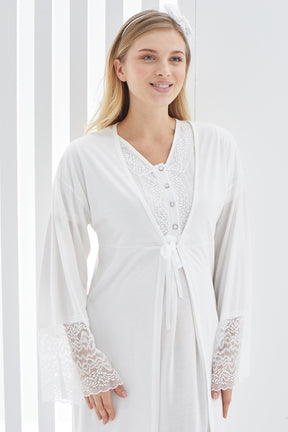 Lace Flywheel Arm Maternity-Nursing Nightgown & Robe Set Ecru - 2269