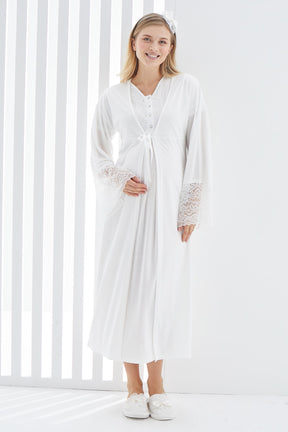 Lace Flywheel Arm Maternity-Nursing Nightgown & Robe Set Ecru - 2269