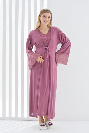 Maternity & Nursing Nightgown With Lace Flywheel Arm Robe Plum - 2269