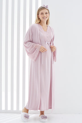 Lace Flywheel Arm Maternity-Nursing Nightgown & Robe Set Powder - 2269