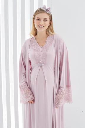 Lace Flywheel Arm Maternity-Nursing Nightgown & Robe Set Powder - 2269