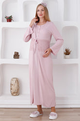 Flower Lace Maternity & Nursing Nightgown With Robe Powder - 2281