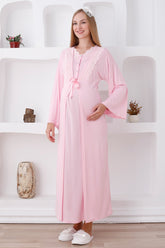 Lace Edge Maternity & Nursing Nightgown With Robe Pink - 2284