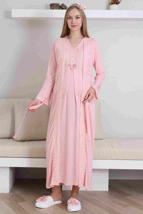 Lace V-Collar Maternity-Nursing Nightgown & Robe Set Salmon - 2290