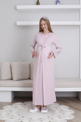 Lace Collar Maternity-Nursing Nightgown & Robe Set Powder - 2292